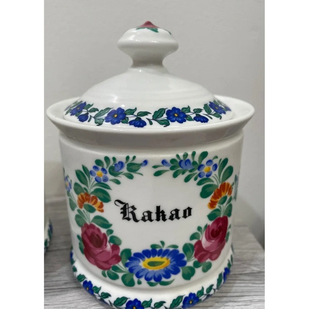 Kurt Hammer Vintage German Floral‎ Ceramic Canister Set of 3 Salz Mehl Kakao